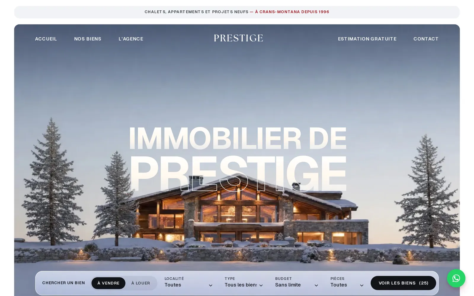 DSC Prestige real-estate agency website in Crans-Montana, built with Realtis, home page