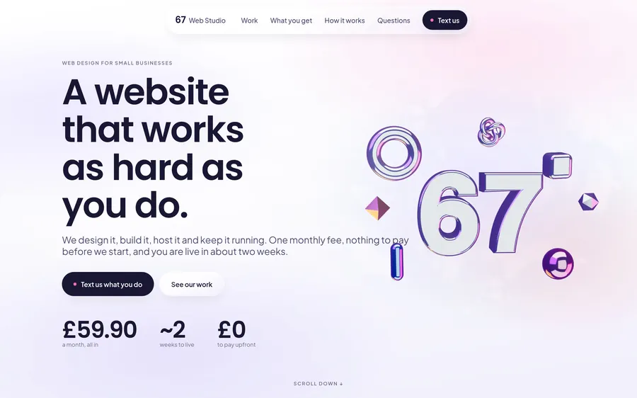 67 Web Studio website, home page